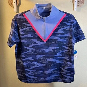 Flirtitude Active Blue Camo Workout Top Athleisure Jamestown Half Zip Sz S New